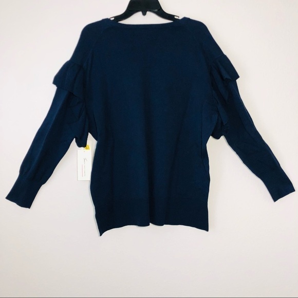 NWT Two by Vince Camuto Women Navy Blue Shoulder Ruffle Pullover Sweater size S - Picture 5 of 7